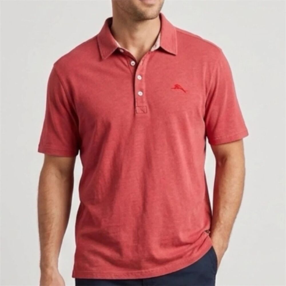 Tommy Bahama Polo Shirt Mens XL Linen Blend Casual Red Soft Coastal Golf Beachy